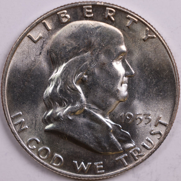 1953-D Franklin Half Dollar, Mint State Uncirculated Coin, Store #HR0481
