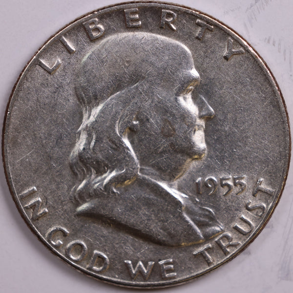 1955 Franklin Half Dollar, Extra Fine Circulated Coin, Store #HR0486