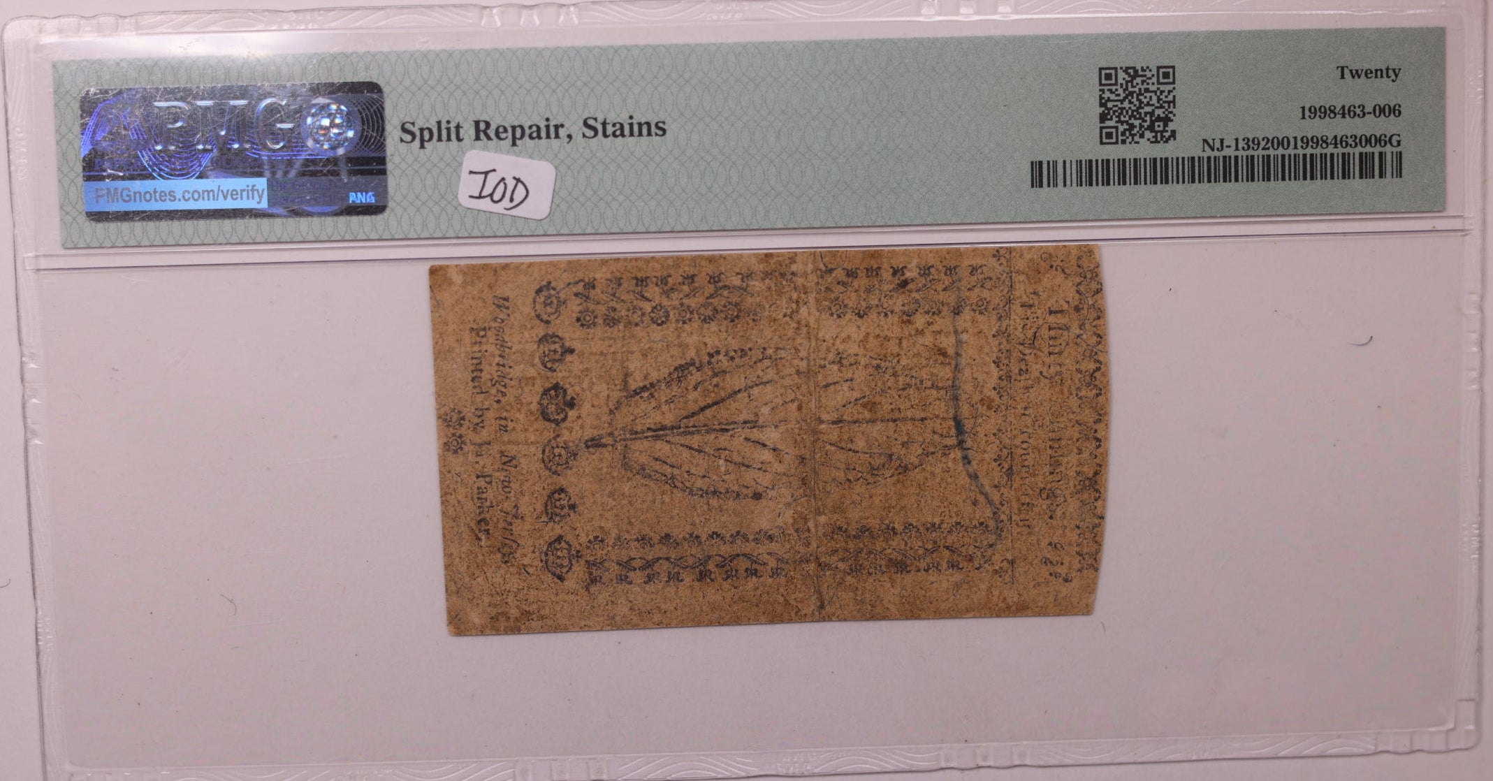 April 12, 1760, 30 Shillings. New Jersey Colonial Note, PMG VF-20, Store #GCY019.