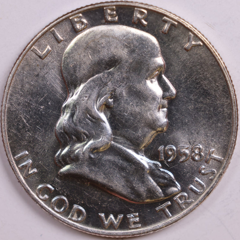 1958-D Franklin Half Dollar, Mint State Uncirculated Coin, Store