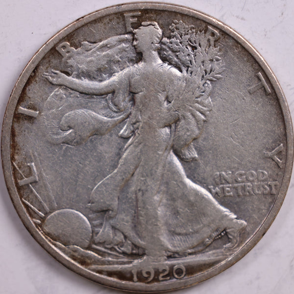 1920 Walking Liberty Half Dollar, Very Good Circulated Coin, Store #HR0498