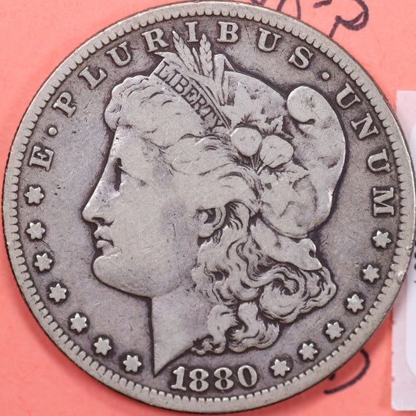 1880-S Morgan Silver Dollar, Very Good Circulated Coin, Store #DR0163