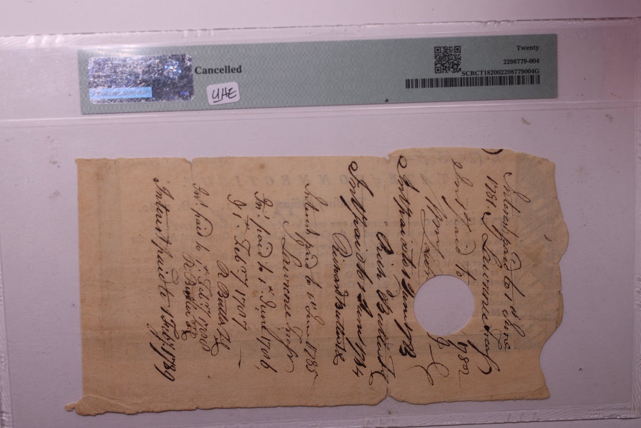 June 1, 1780, Hartford, Connecticut. "CONTINENTAL ARMY", PMG VF-20, Store #GCY027.