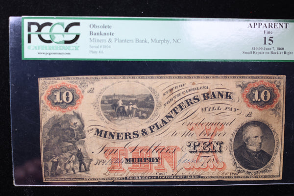 1860 $5, Miners & Planters, N.C., Obsolete Currency, Affordable Collectible Currency, Sale #353510