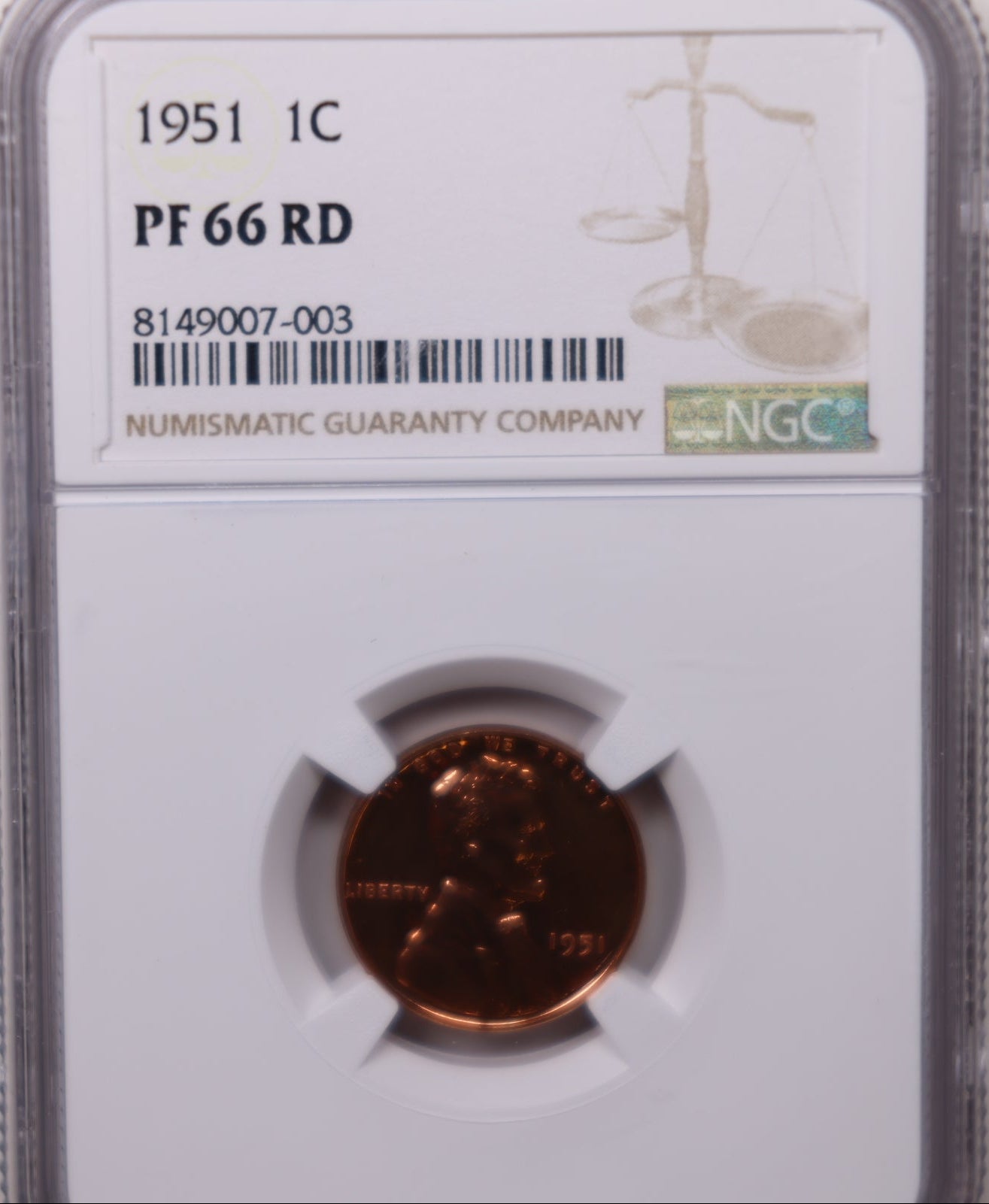 1951 Lincoln Wheat Cents, NGC Proof-66, Red. Proof Strike, Store #CT1176.