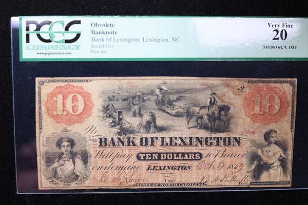 1859 $10, Lexington, N.C., Obsolete Currency, Affordable Collectible Currency, Sale #353512