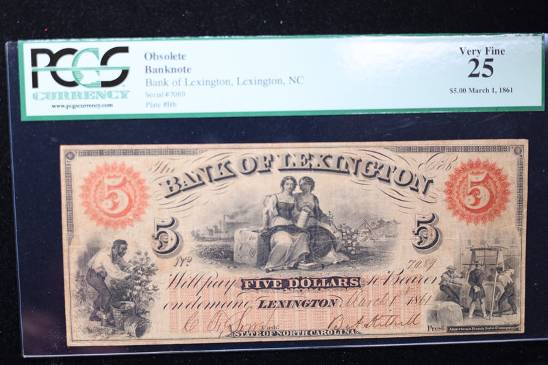 1861 $5, Lexington, N.C., Obsolete Currency, Affordable Collectible Currency, Sale