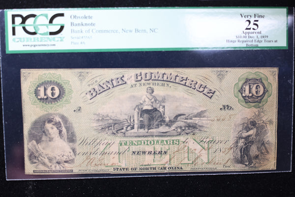1859 $10, New Bern, N.C., Obsolete Currency, Affordable Collectible Currency, Sale #353517
