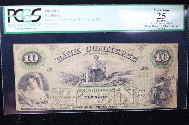 1859 $10, New Bern, N.C., Obsolete Currency, Affordable Collectible Currency, Sale