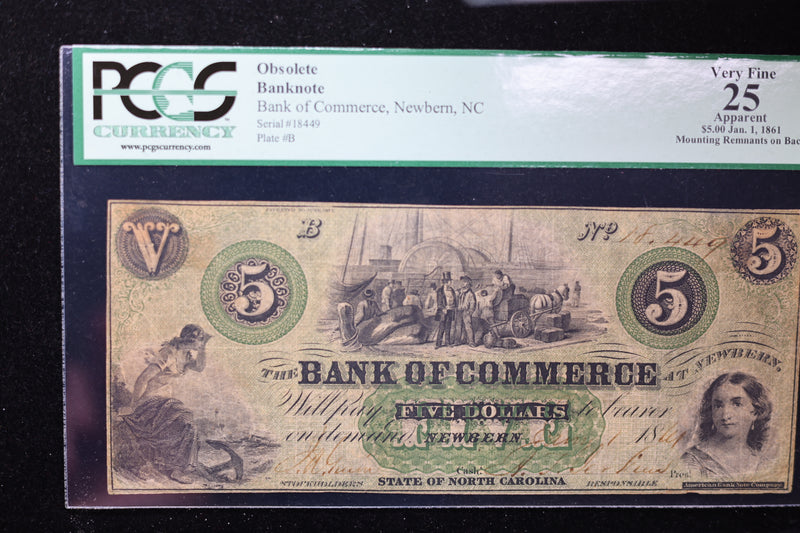 1861 $5, New Bern, N.C., Obsolete Currency, Affordable Collectible Currency, Sale