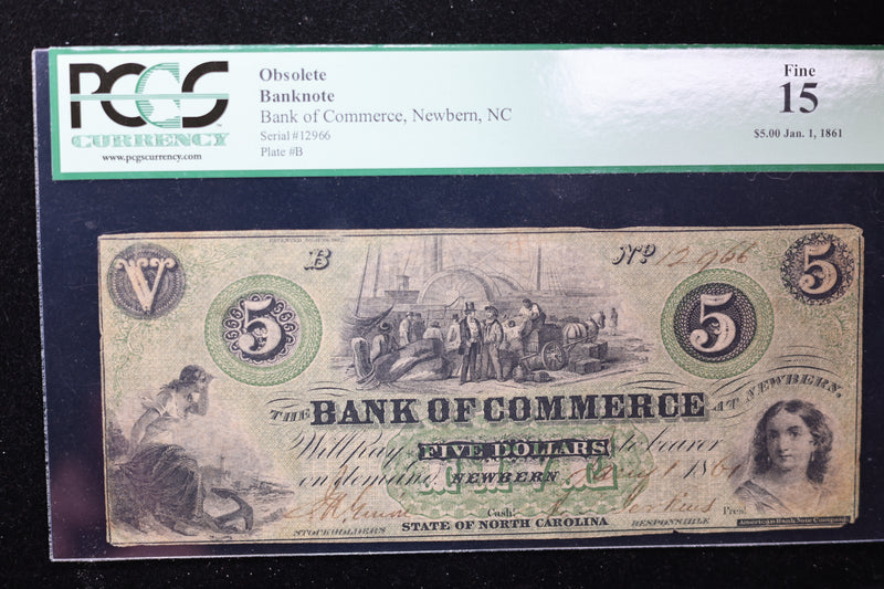 1861 $5, New Bern, N.C., Obsolete Currency, Affordable Collectible Currency, Sale