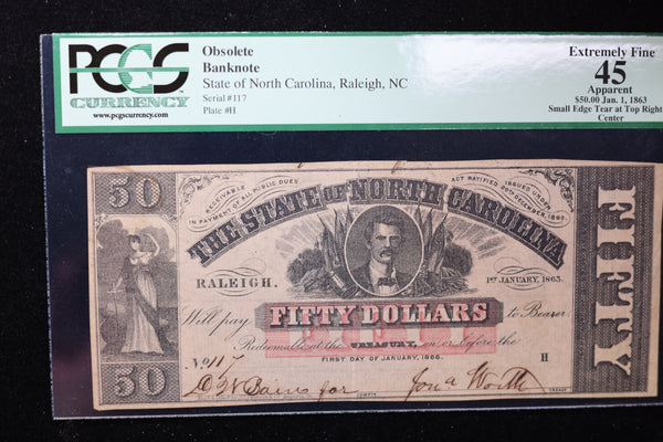 1863 $50, Raleigh, N.C., Obsolete Currency, Affordable Collectible Currency, Sale #353524