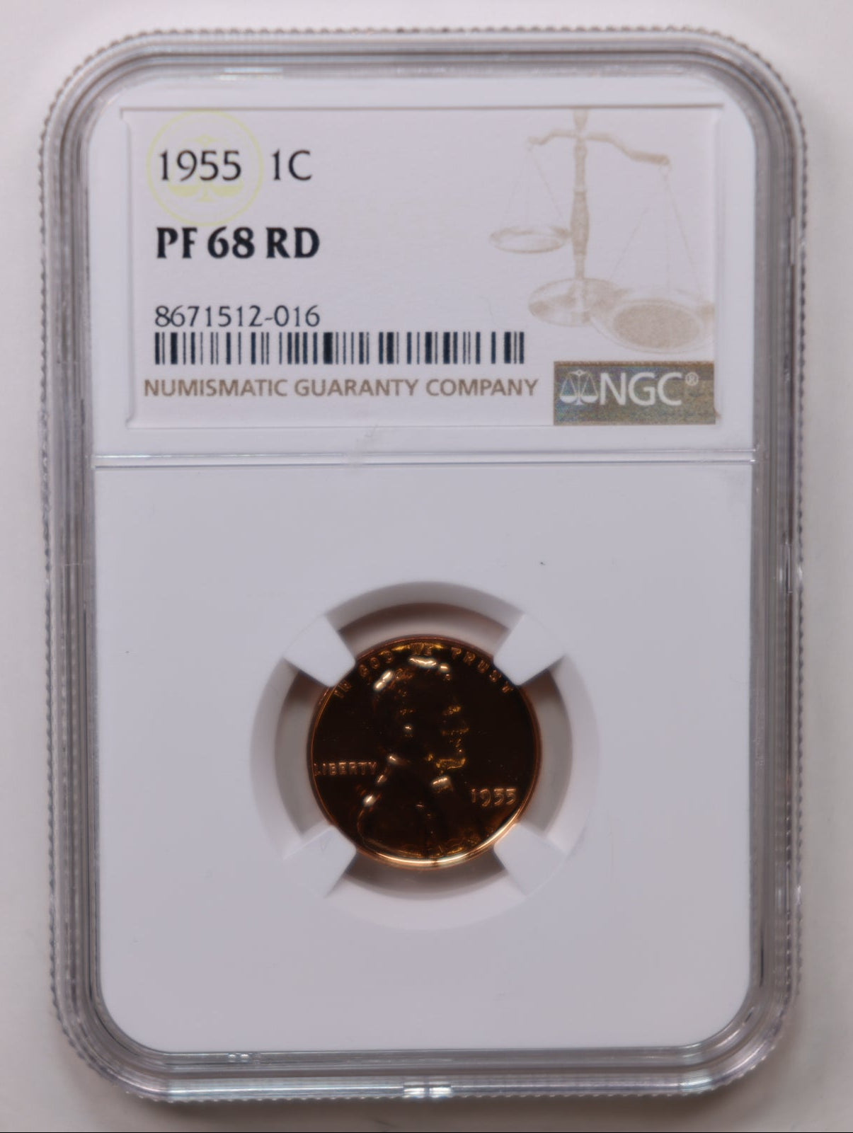 1955 Lincoln Wheat Cents, NGC Proof-68, Red. Proof Strike, Store #CT1182.
