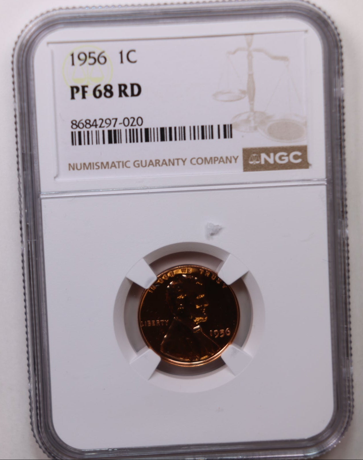 1956 Lincoln Wheat Cents, NGC Proof-68, Red. Proof Strike, Store #CT1183.