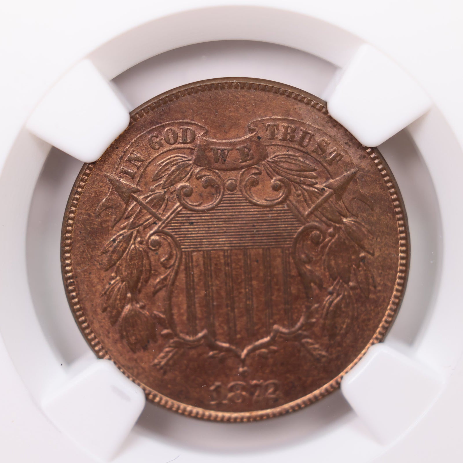 1872 Two Cent Piece, Double Die Obverse (DDO), NGC MS-65 Red/Brown, Store #G2C004.