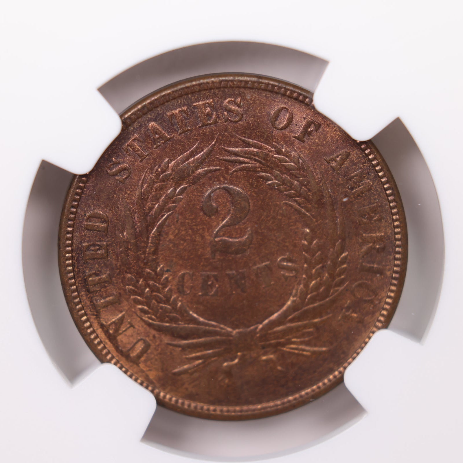 1872 Two Cent Piece, Double Die Obverse (DDO), NGC MS-65 Red/Brown, Store #G2C004.