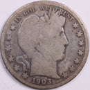 1903-S Barber Half Dollar, Good Circulated Coin, Store