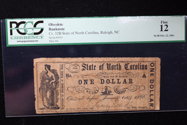 1861 $1, Raleigh, N.C., Obsolete Currency, Affordable Collectible Currency, Sale #353532