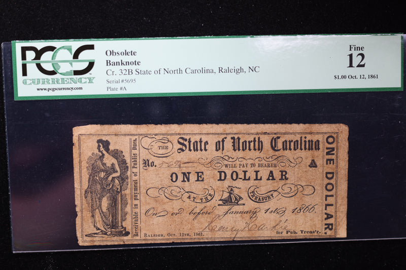 1861 $1., State of North Carolina., Raleigh., PCGS F-12., Store
