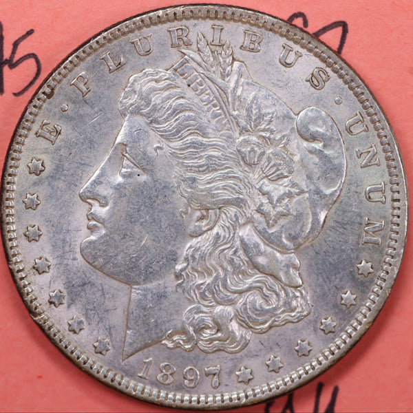 1897 Morgan Silver Dollar, About Uncirculated Coin, Store #DR0087