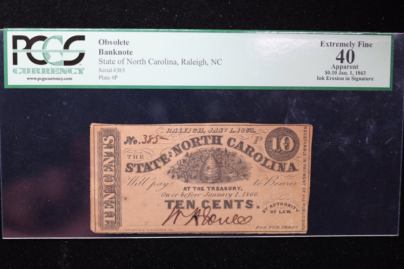 1863 10 Cent, Raleigh, N.C., Obsolete Currency, Affordable Collectible Currency, Sale