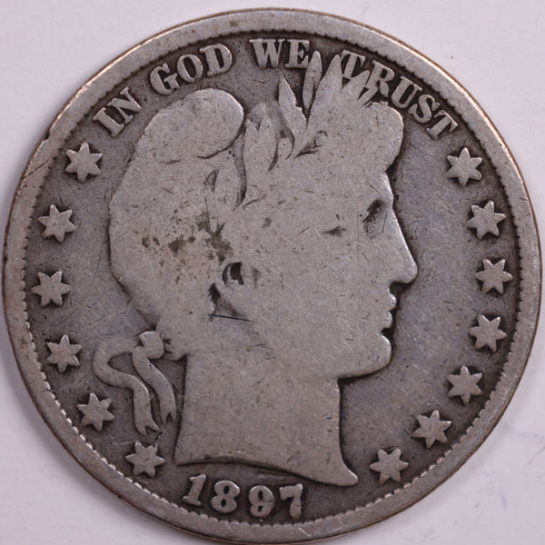 1897 Barber Half Dollar, Good Circulated Coin, Store #HR0514