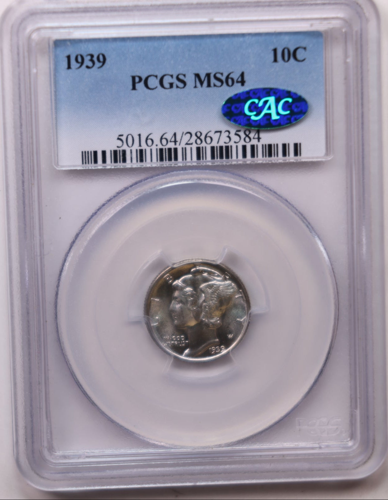 1939 Mercury Silver Dime, Gem Mint State, PCGS MS64, Green CAC. Store #DE0830.