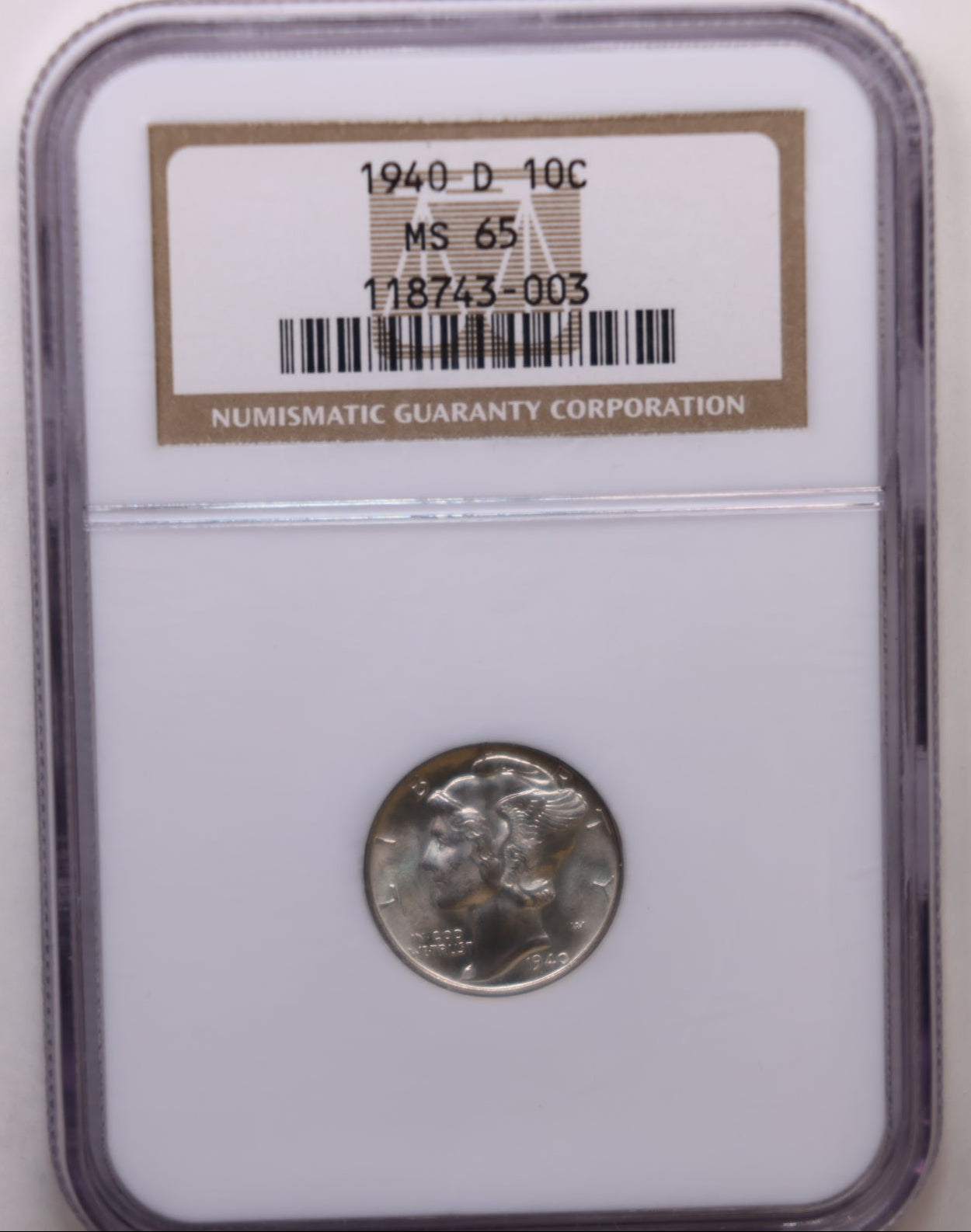 1940-D Mercury Silver Dime, Gem Mint State, NGC MS65 Store #DE0831.