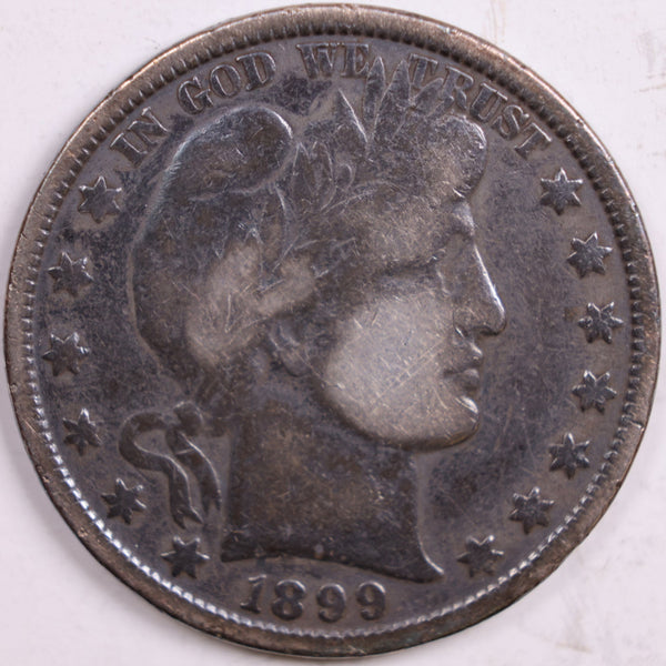 1899 Barber Half Dollar, Very Good Circulated Coin, Store #HR0522