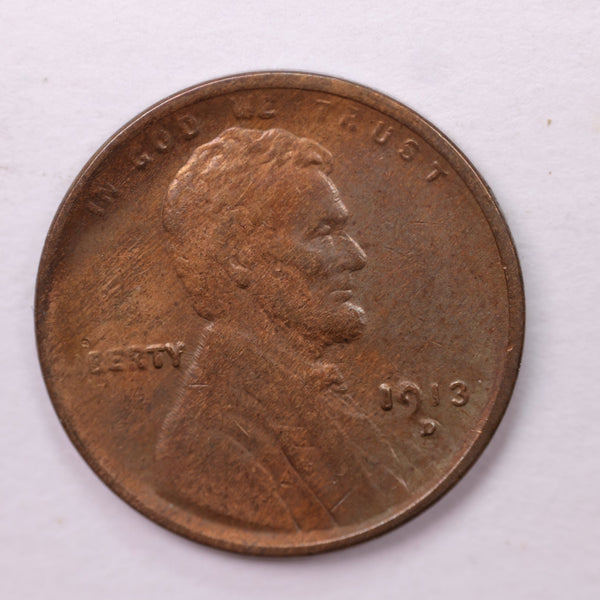 1913-D Lincoln Wheat Cents., Extra Fine., Store #18670