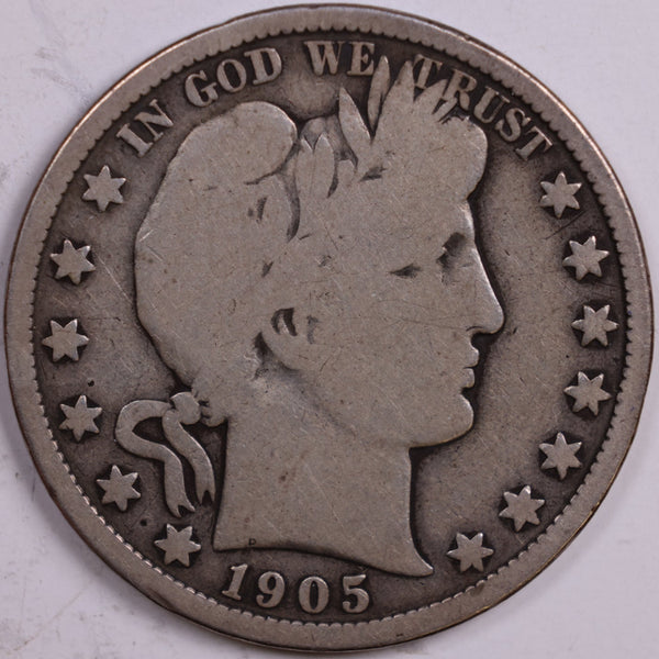 1905 Barber Half Dollar, Good+ Circulated Coin, Store #HR0531