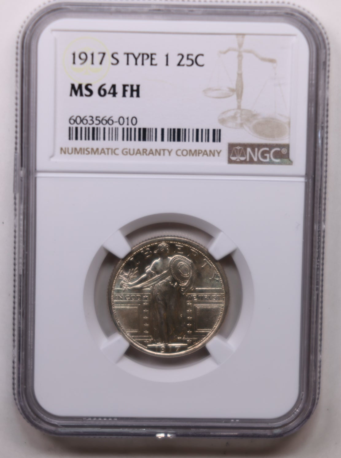 1917-S Standing Liberty Quarter, Type-1, NGC MS-64 Full Head, Store #QR1154.