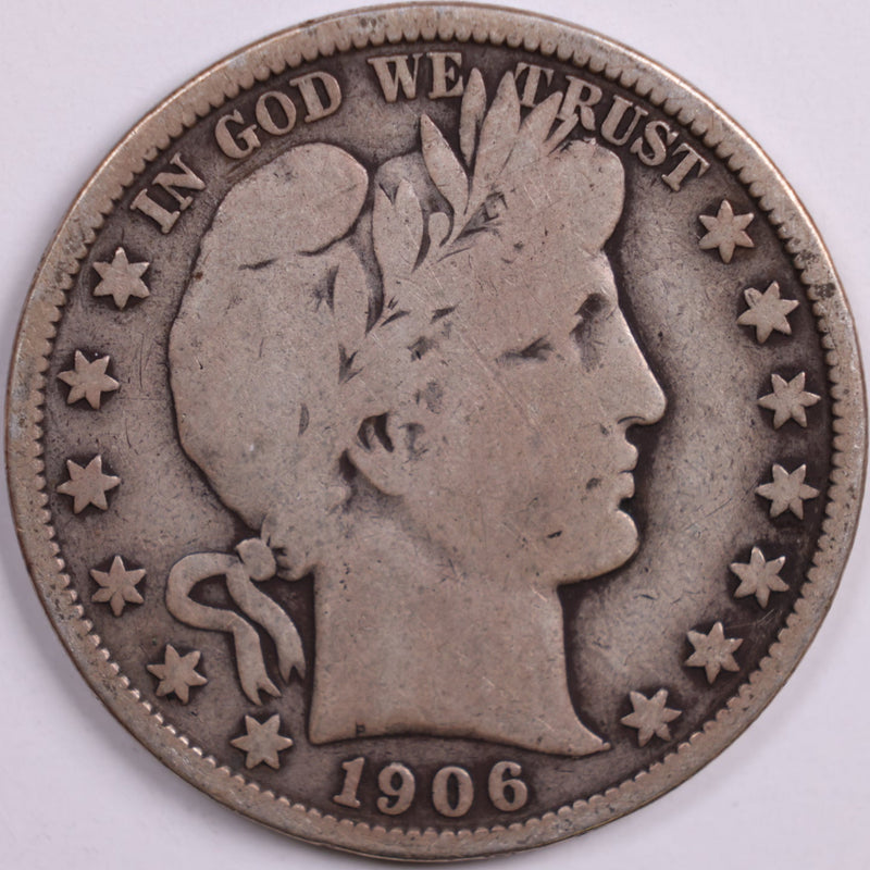 1906-S Barber Half Dollar, Very Good Circulated Coin, Store