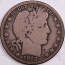 1912-S Barber Half Dollar, Very Good Circulated Coin, Store