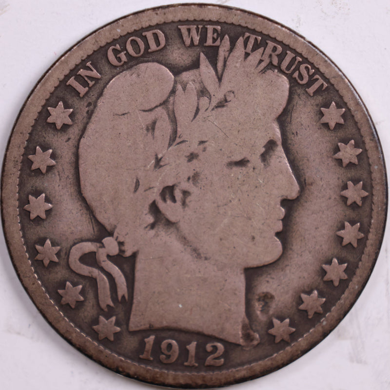 1912-S Barber Half Dollar, Very Good Circulated Coin, Store