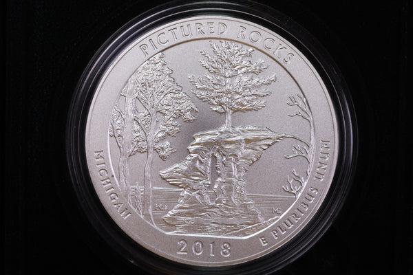 2018-P Pictured Rocks National Park, Five Ounce Silver America the Beautiful Quarter. Store #13690