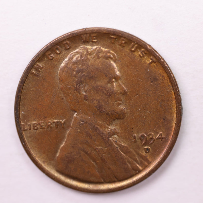 1934-D Lincoln Wheat Cents., Extra Fine., Store