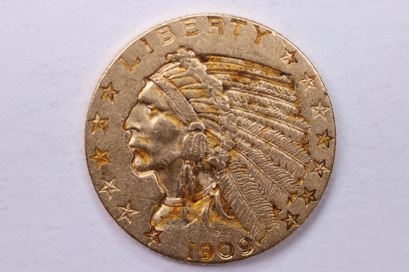 1909 $5 Gold Half Eagle, Pre-1933 Gold Indian, Affordable Collectible Coins. Store