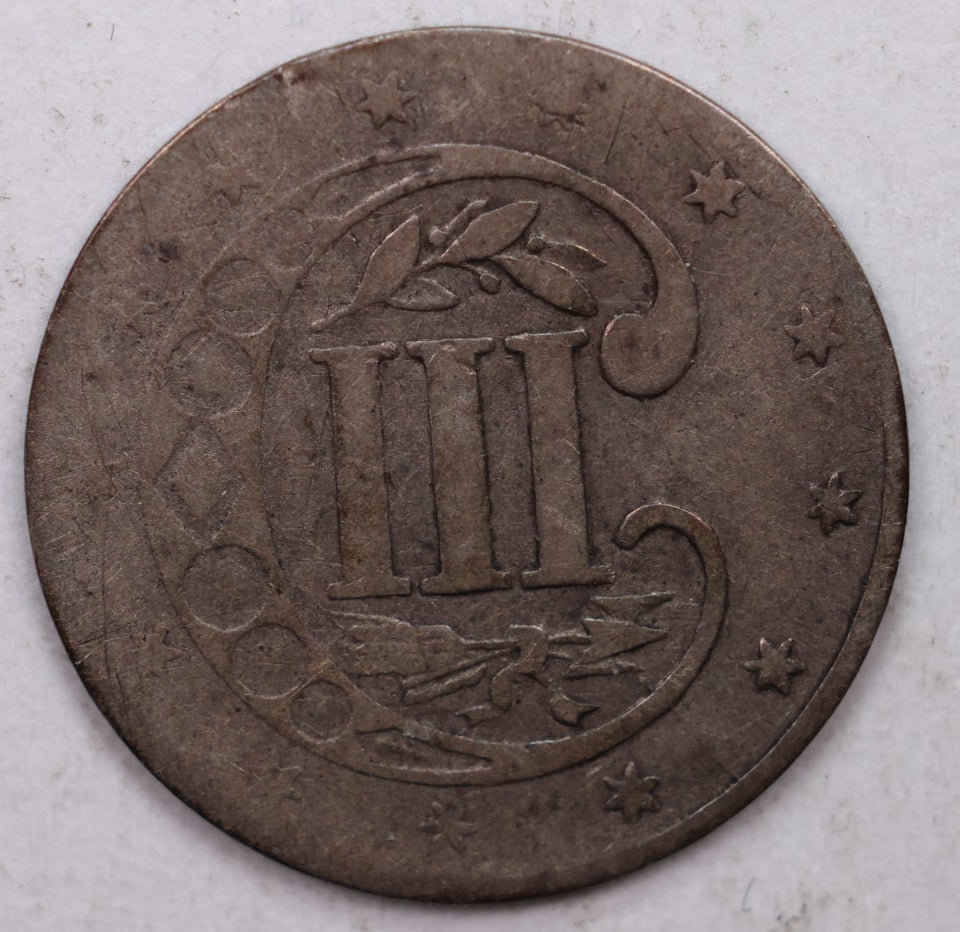1854 Three Cent Silver, 'Tryme', Very Fine Circulated Coin, Store SALE #3CR007.