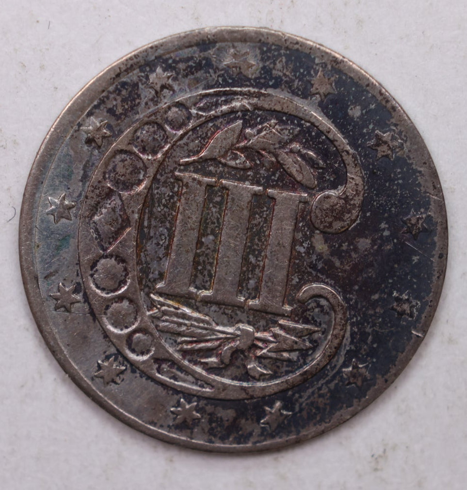 1857 Three Cent Silver, 'Tryme', Extra Fine Circulated Coin, Store SALE #3CR009.