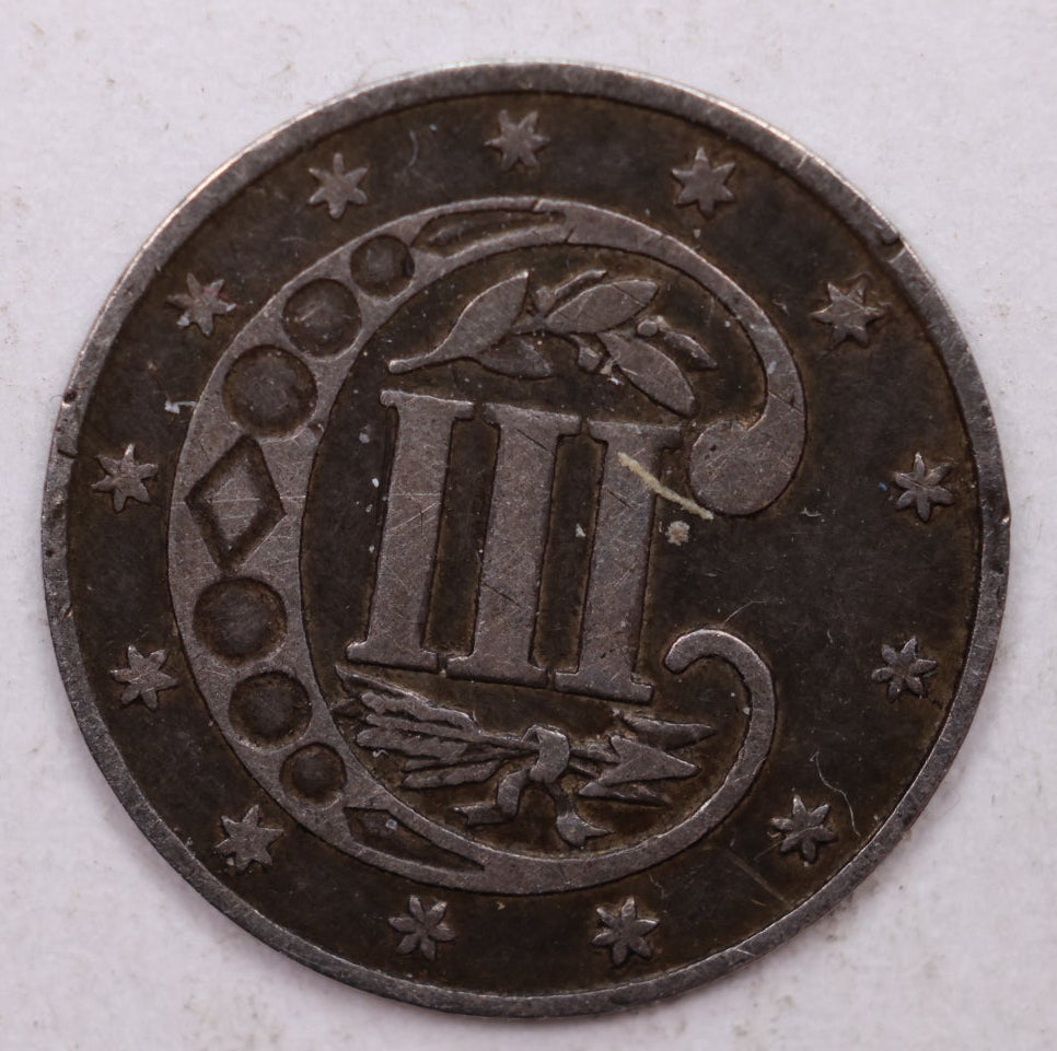 1858 Three Cent Silver, 'Tryme', Very Fine Plus, Circulated Coin, Store SALE #3CR010.