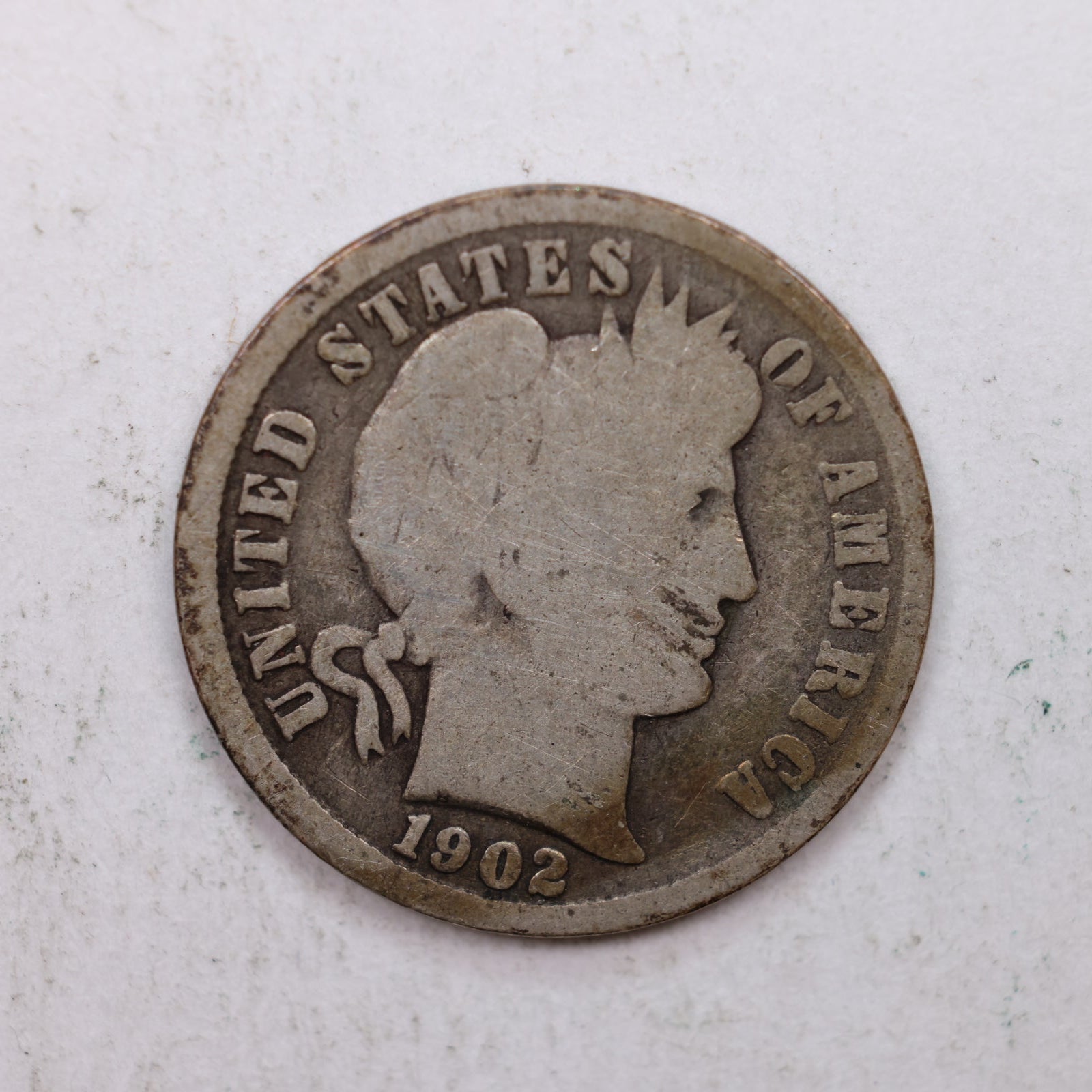 1902 Barber Silver Dime., Good Circulated Coin, Store Sale #DE0847.