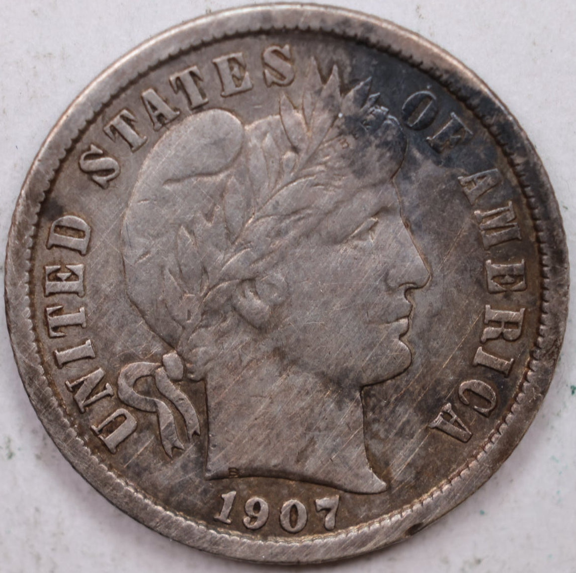 1907 Barber Dime, Fine+ Circulated Coin, Store #DE0850