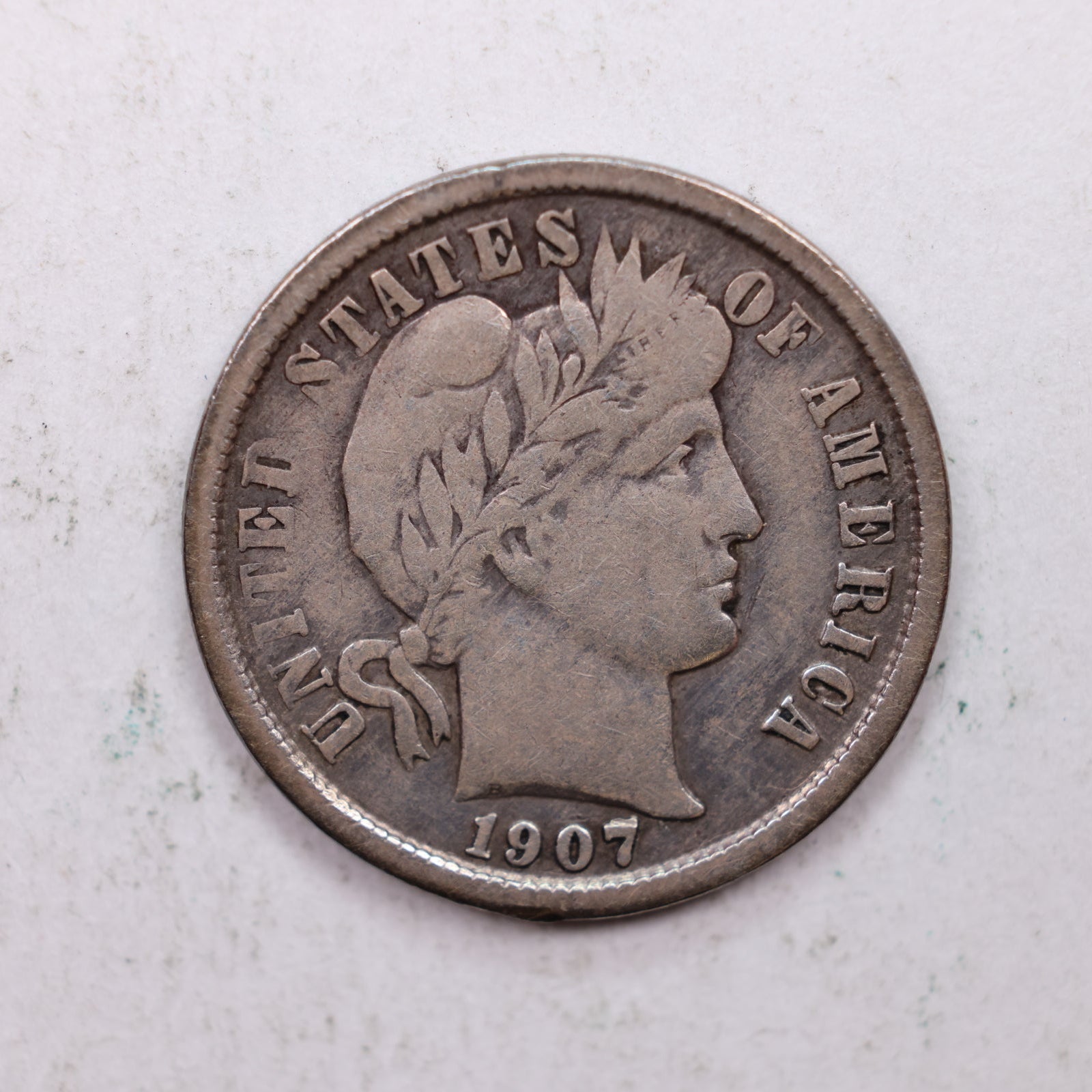 1907-S Barber Silver Dime., Fine Circulated Coin, Store Sale #DE0851.