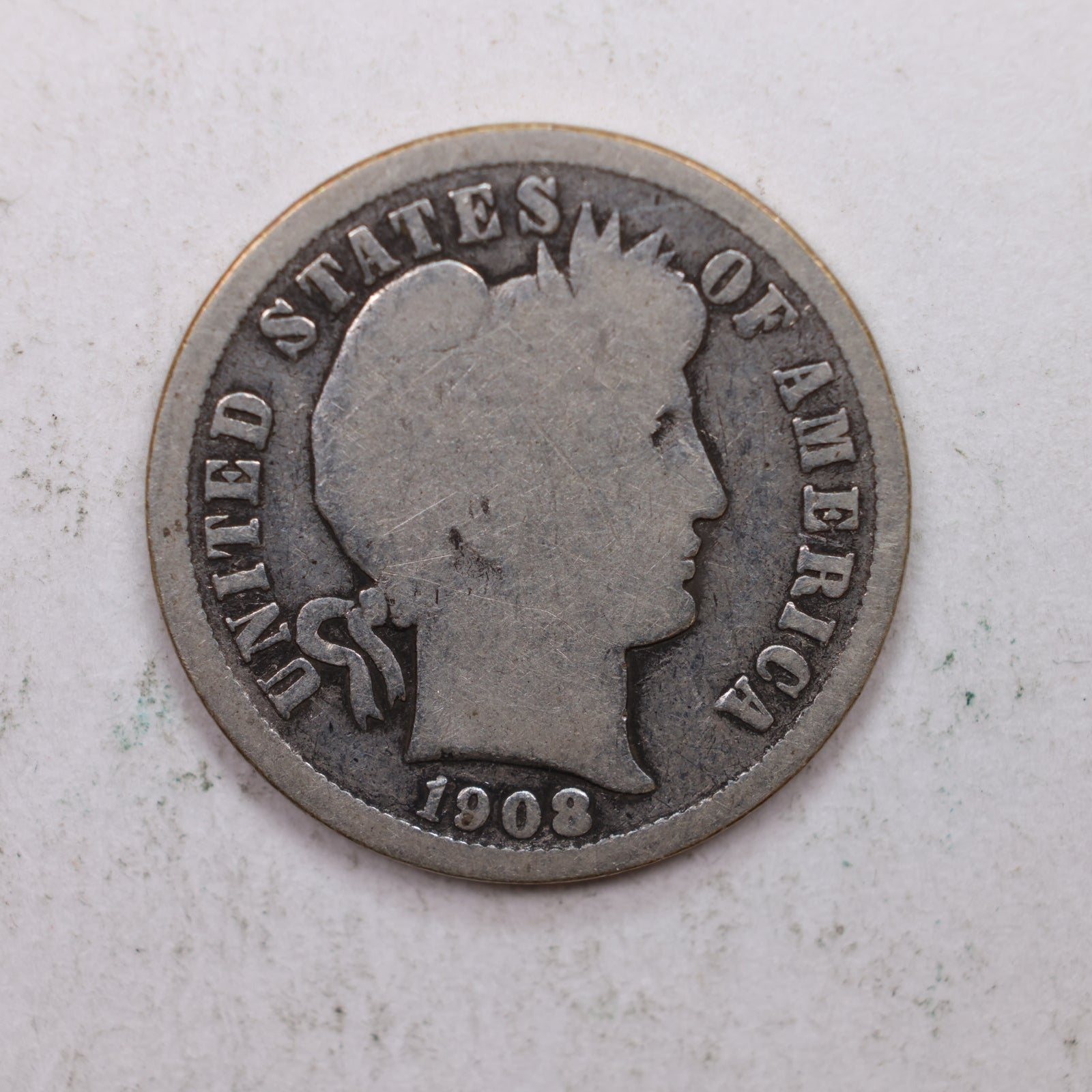 1908-D Barber Silver Dime., Good Circulated Coin, Store Sale #DE0854.