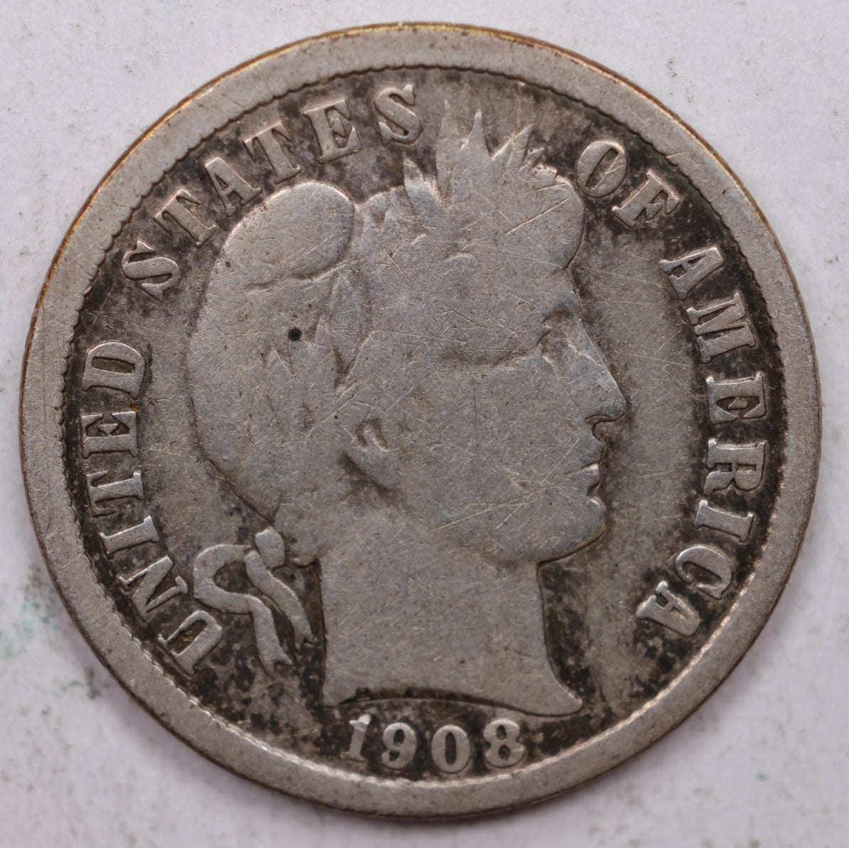 1908-S Barber Silver Dime., Very Good Circulated Coin, Store Sale #DE0855.