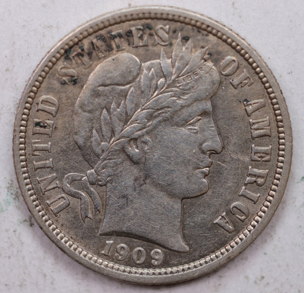 1909 Barber Silver Dime., About Uncirculated Coin, Store Sale #DE0856.
