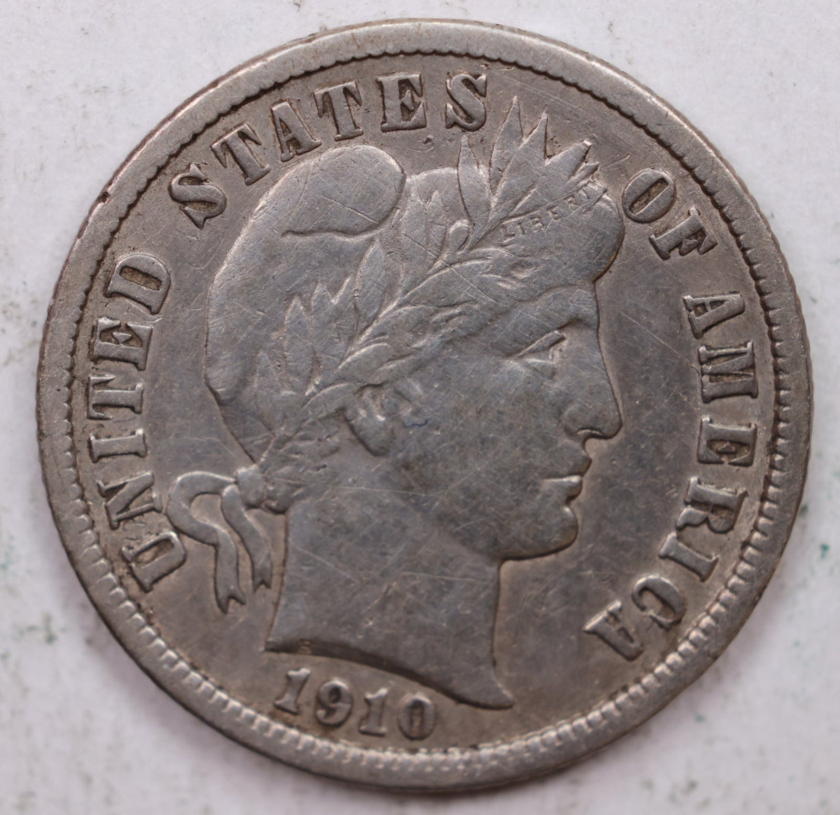 1910 Barber Silver Dime., Very Good Circulated Coin, Store Sale #DE0859.