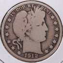 1912 Barber Half Dollar, Very Good Circulated Coin, Store