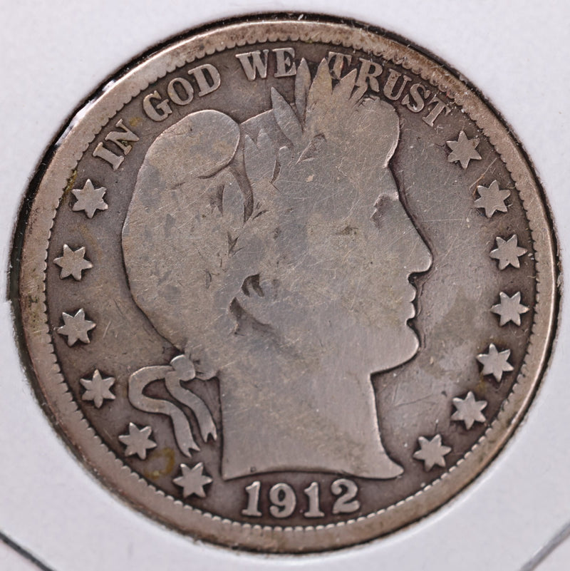 1912 Barber Half Dollar, Very Good Circulated Coin, Details - obv polished, Store